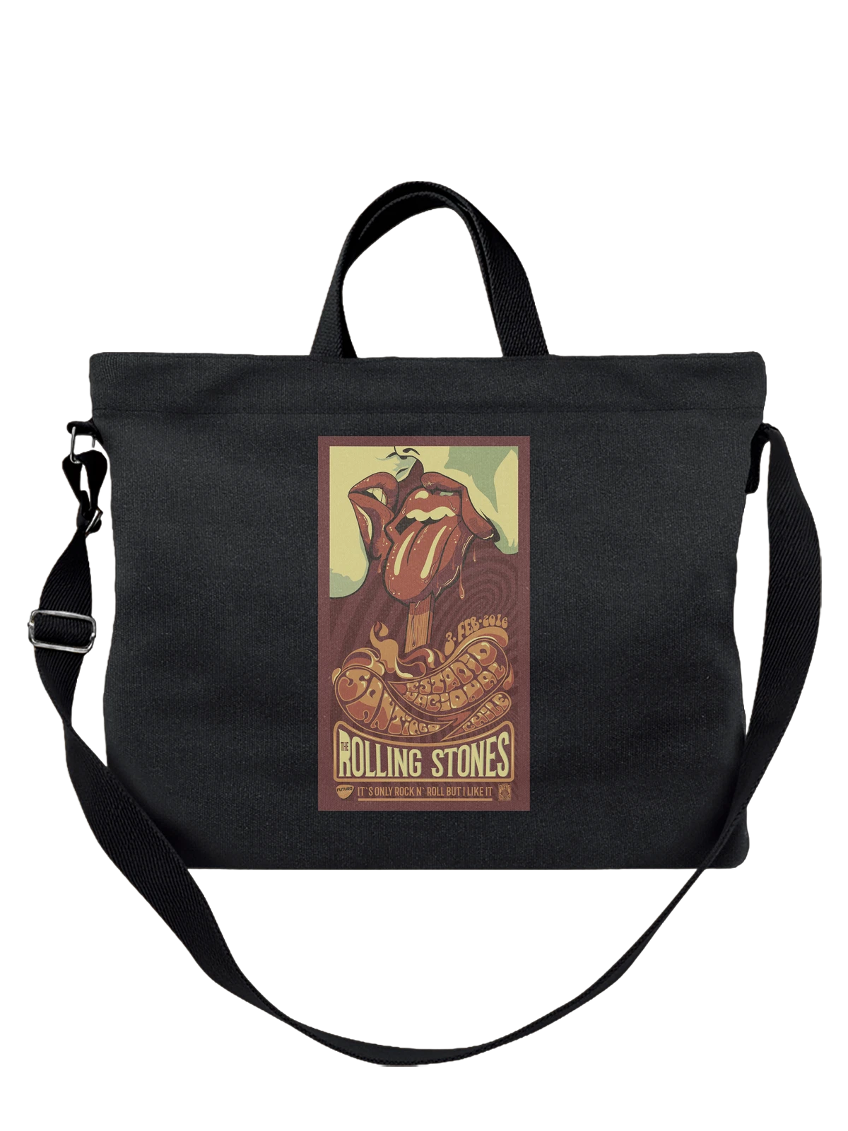 Сумка The Rolling Stones с фирменным языком чёрная с принтом — рок музыка — Чёрная, фото 1