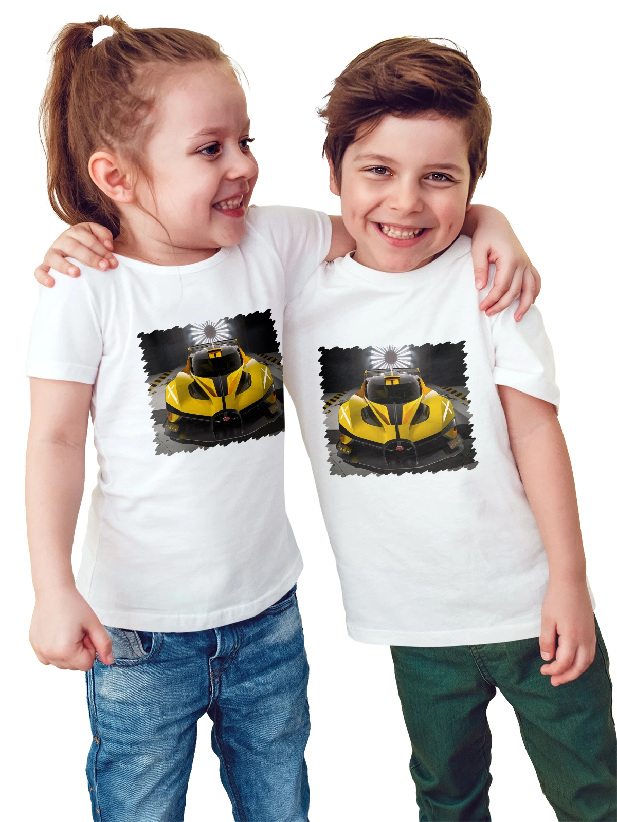 Футболка детская Машина Суперкары Bugatti Bolide белая с принтом — выразительный кузов — Белая, фото 1