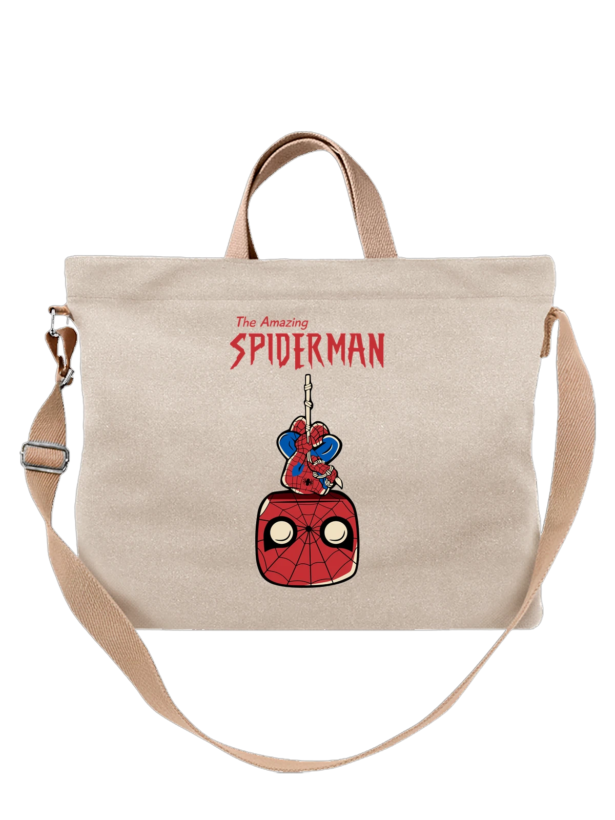 Сумка бежевая с принтом Spider-Man в черном капюшоне — паутина — Бежевая, фото 1