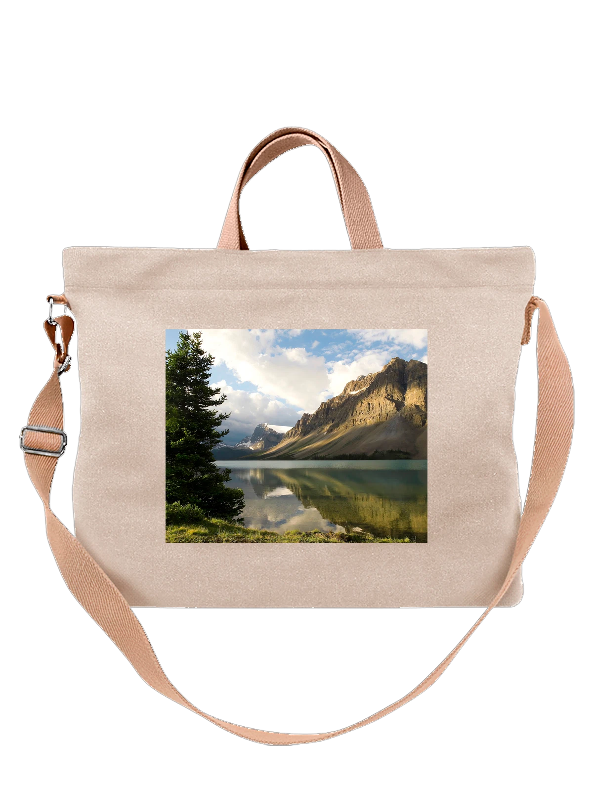Сумка бежевая с принтом Страна живописная Bow Lake Banff National — достопримечательность — Бежевая, фото 1
