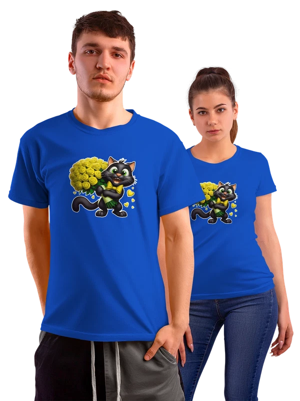 Футболка с котом розами — Синяя, фото 1