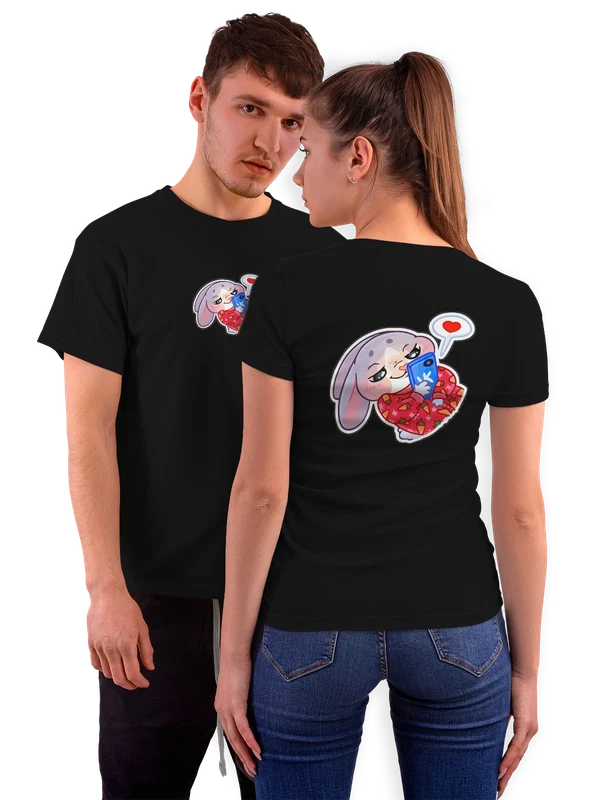 Футболка с кроликом и смартфоном — Чёрная, фото 1