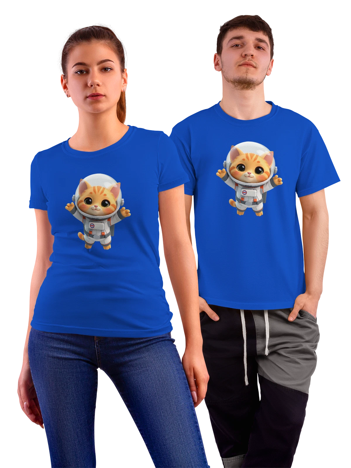 Футболка Котенок астронавт в белом скафандре синяя с принтом — аниме стиль — Синяя, фото 1