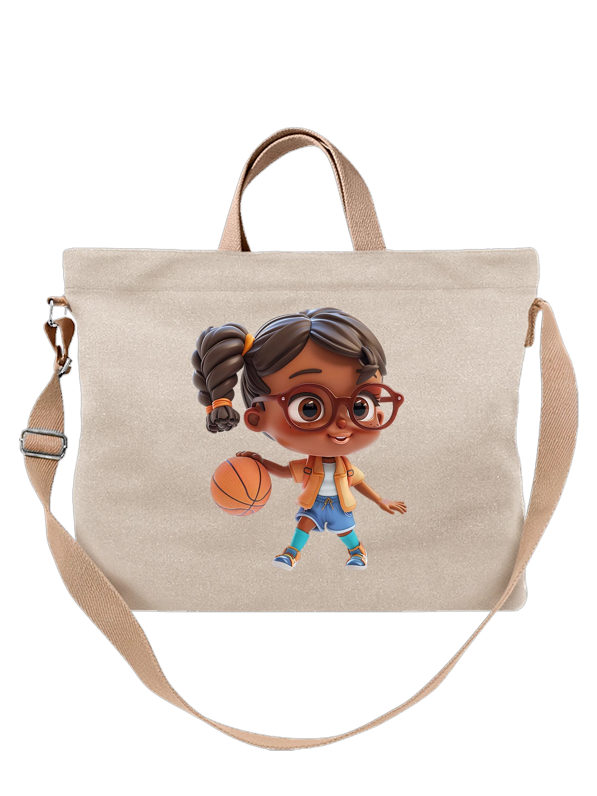 Сумка Девочка-баскетболистка в очках белая с принтом — шорты — Белая, фото 1