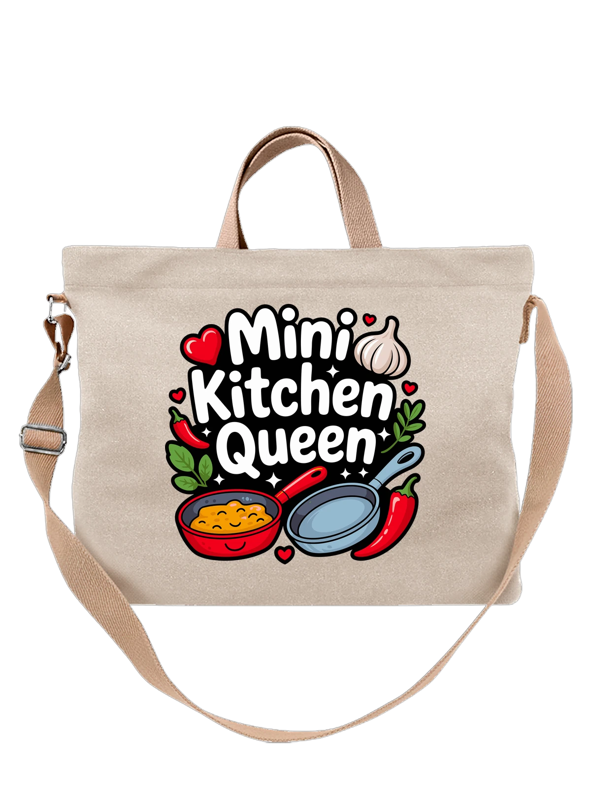 Сумка бежевая с принтом Mini Kitchen Queen с кухонными символами — кастрюля — Бежевая, фото 1