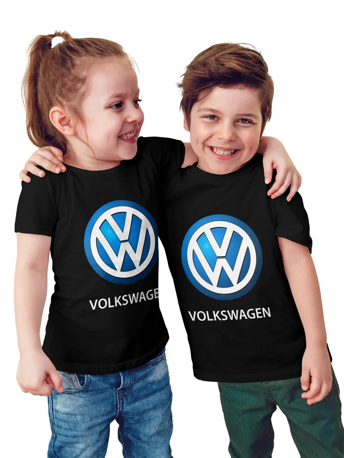 Футболка детская Volkswagen чёрная с принтом — классический логотип — Чёрная, фото 1