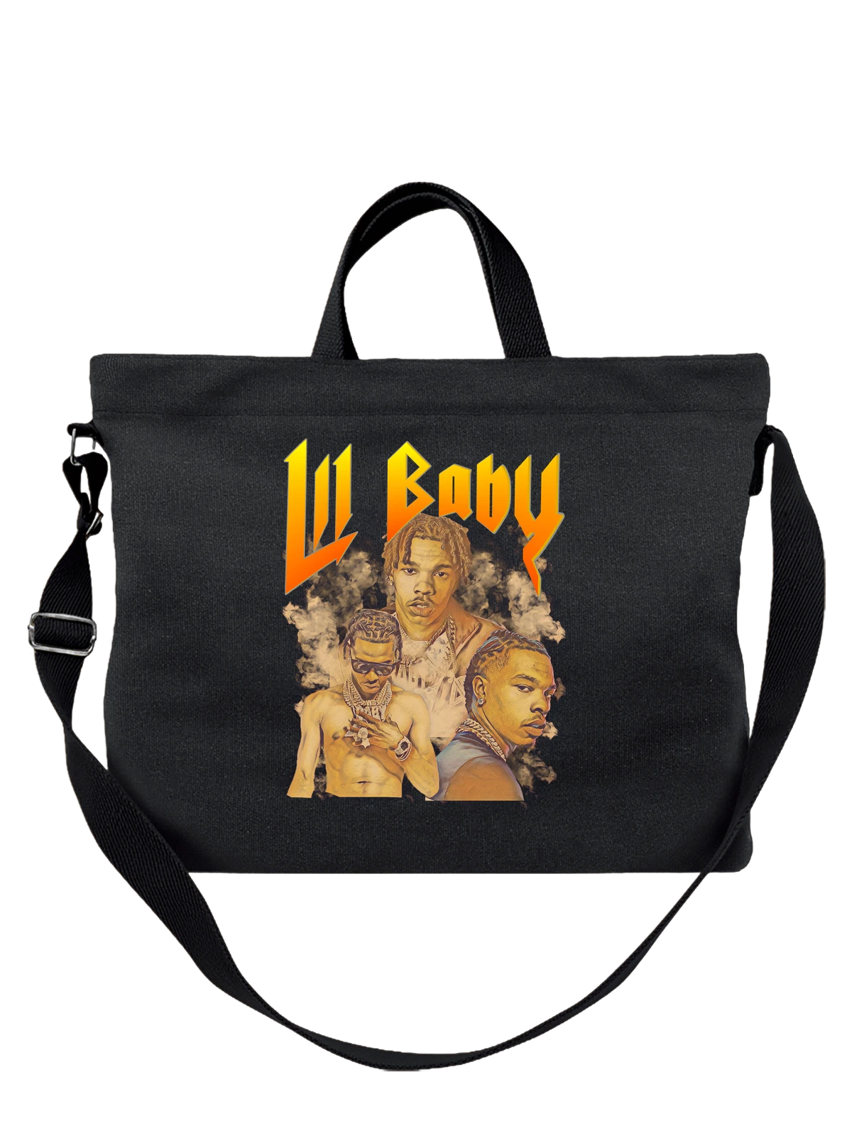 Сумка чёрная с принтом Lil Baby портрет в дымном облаке рэпер — подарок поклоннику — Чёрная, фото 1
