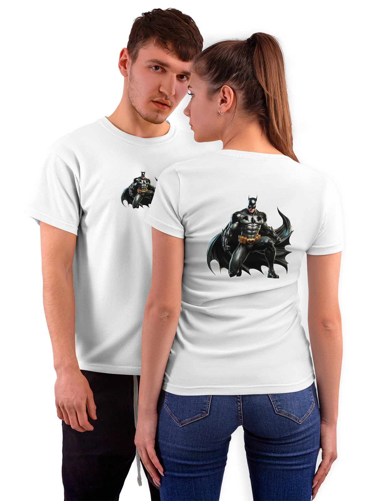 Футболка Бэтмен Batman на бэтмобиле белая с принтом на спине — подарок любителю комиксов — Белая, фото 1