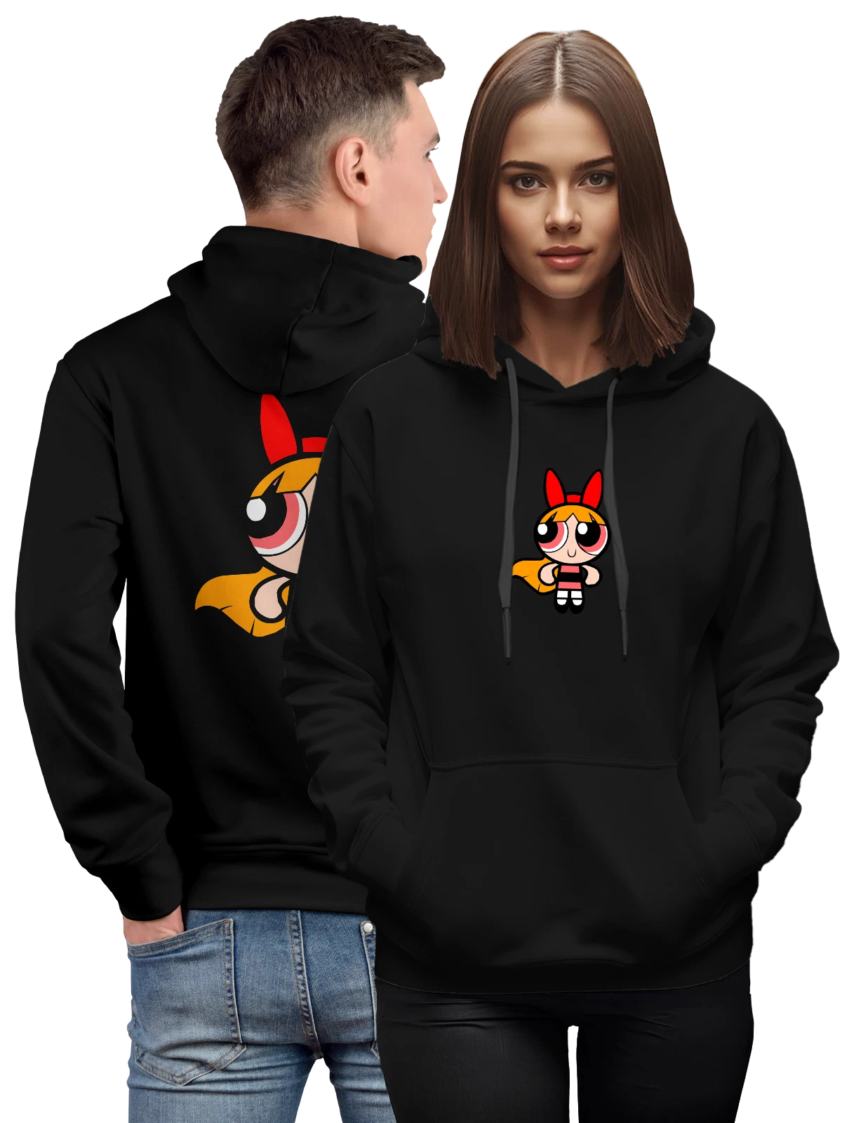 Худи Суперкрошки цветик blossom чёрное с принтом — ностальгия по мультфильмам — Чёрная, фото 1