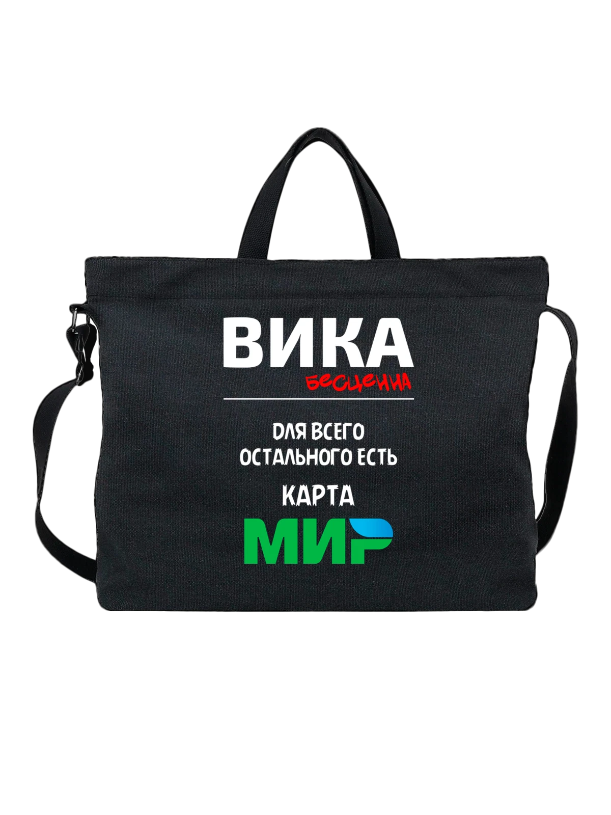 Сумка с именем Виктория Вика чёрная с принтом — надпись с именем — Чёрная, фото 1