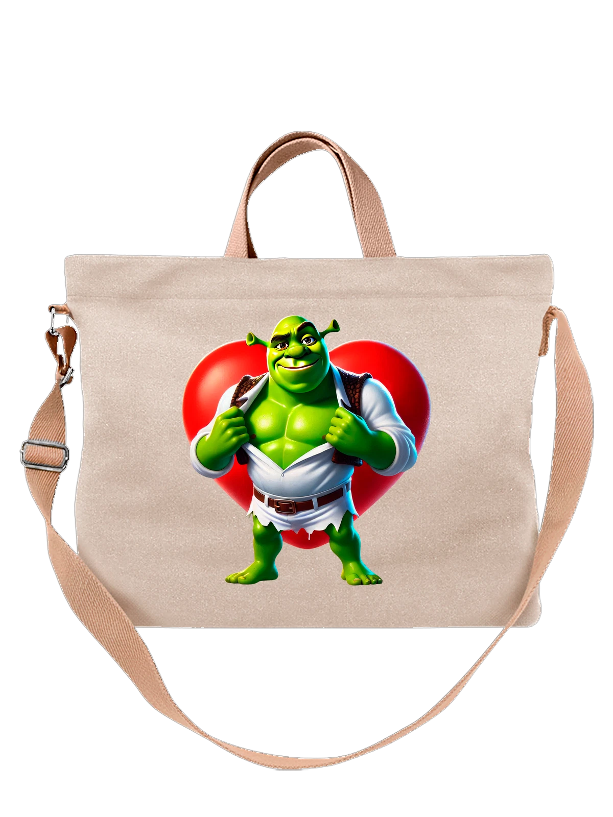 Сумка со Шреком Shrek сердечко белая с принтом — парный образ — Белая, фото 1