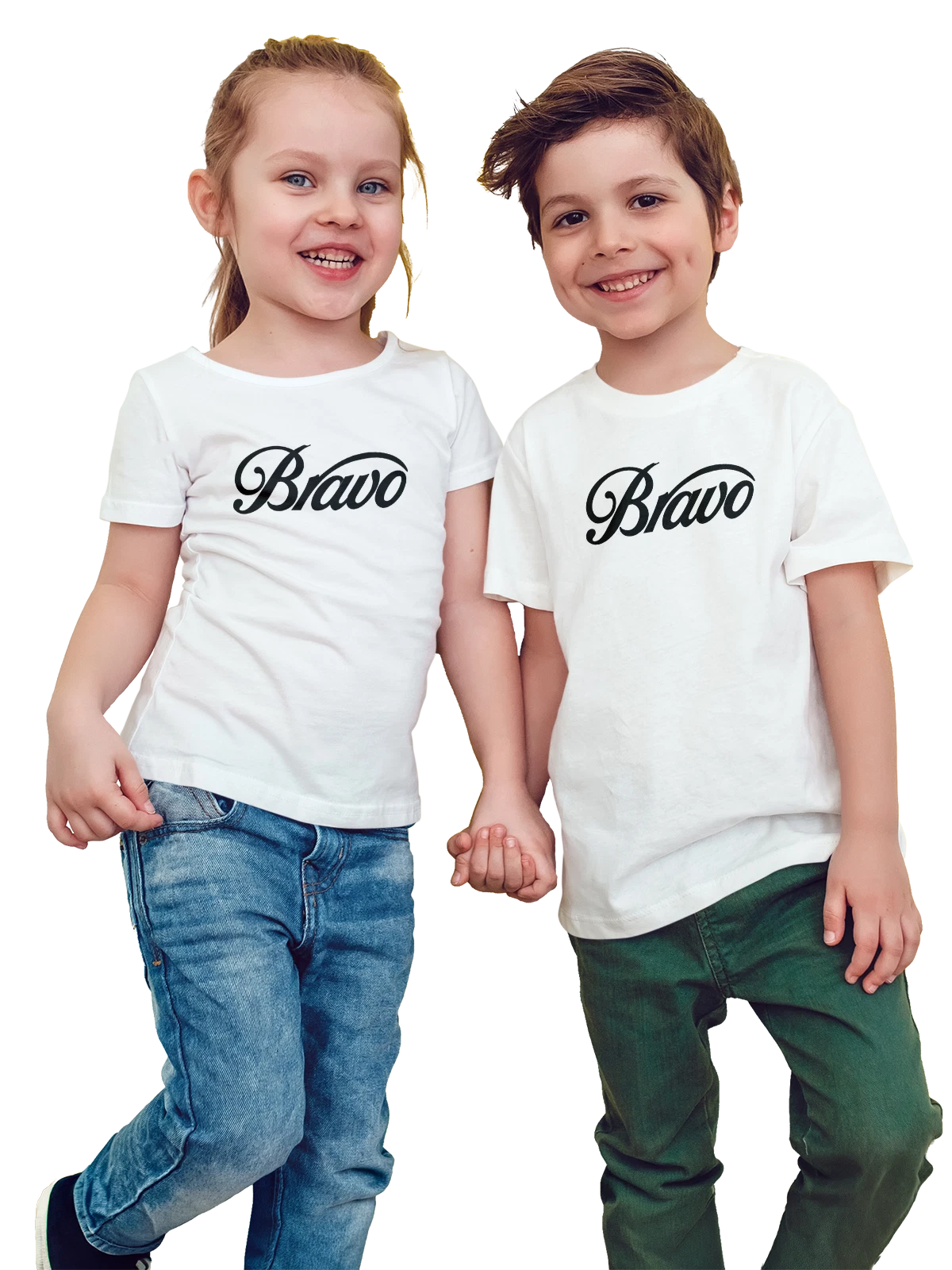 Футболка детская Bravo белая с принтом — современная айдентика — Белая, фото 1