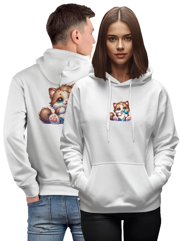 Худи милый fluffy kitten с бутылочкой молока — Белая, фото 1