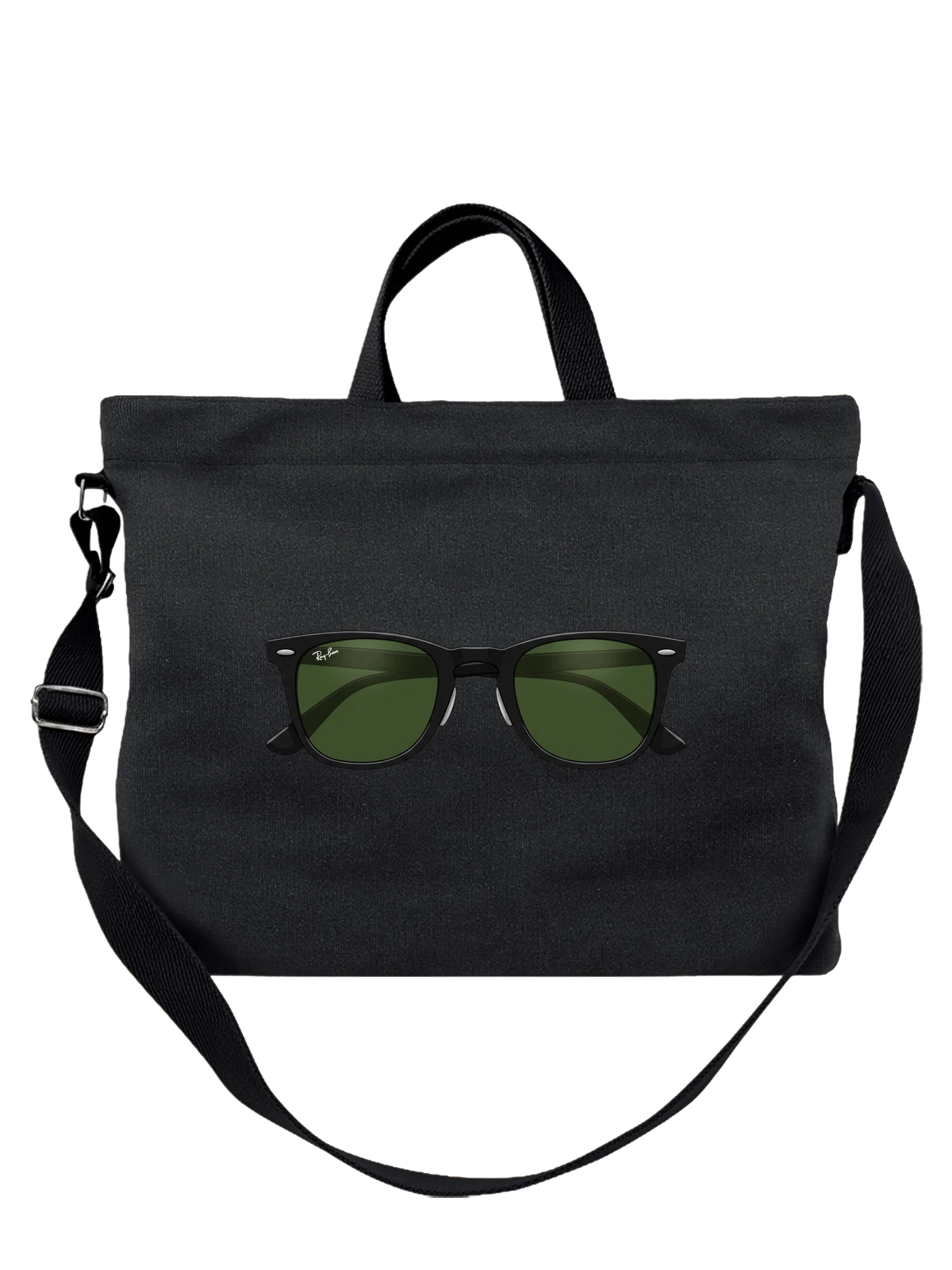 Сумка чёрная с принтом Ray Ban черные солнцезащитные очки — стильные очки — Чёрная, фото 1
