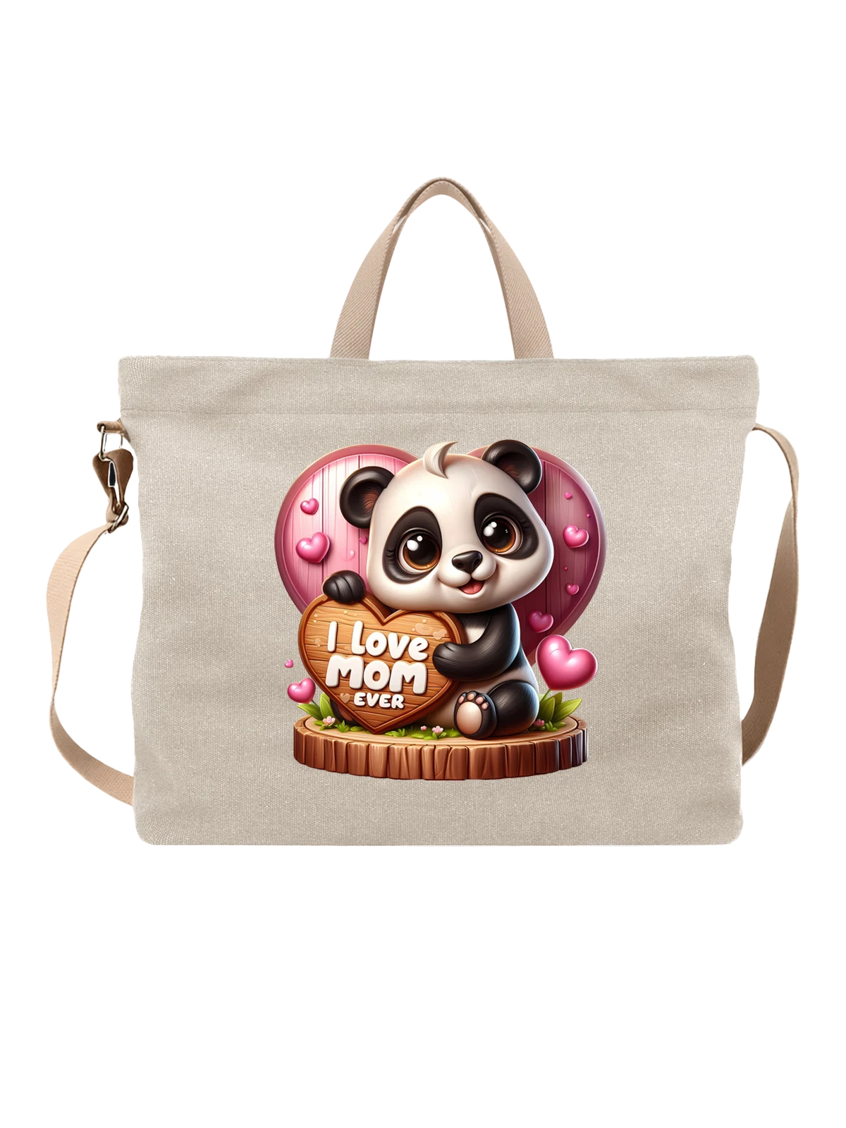 Сумка Giant panda с сердцем I Love Mom Ever белая с принтом — любовь к маме — Белая, фото 1
