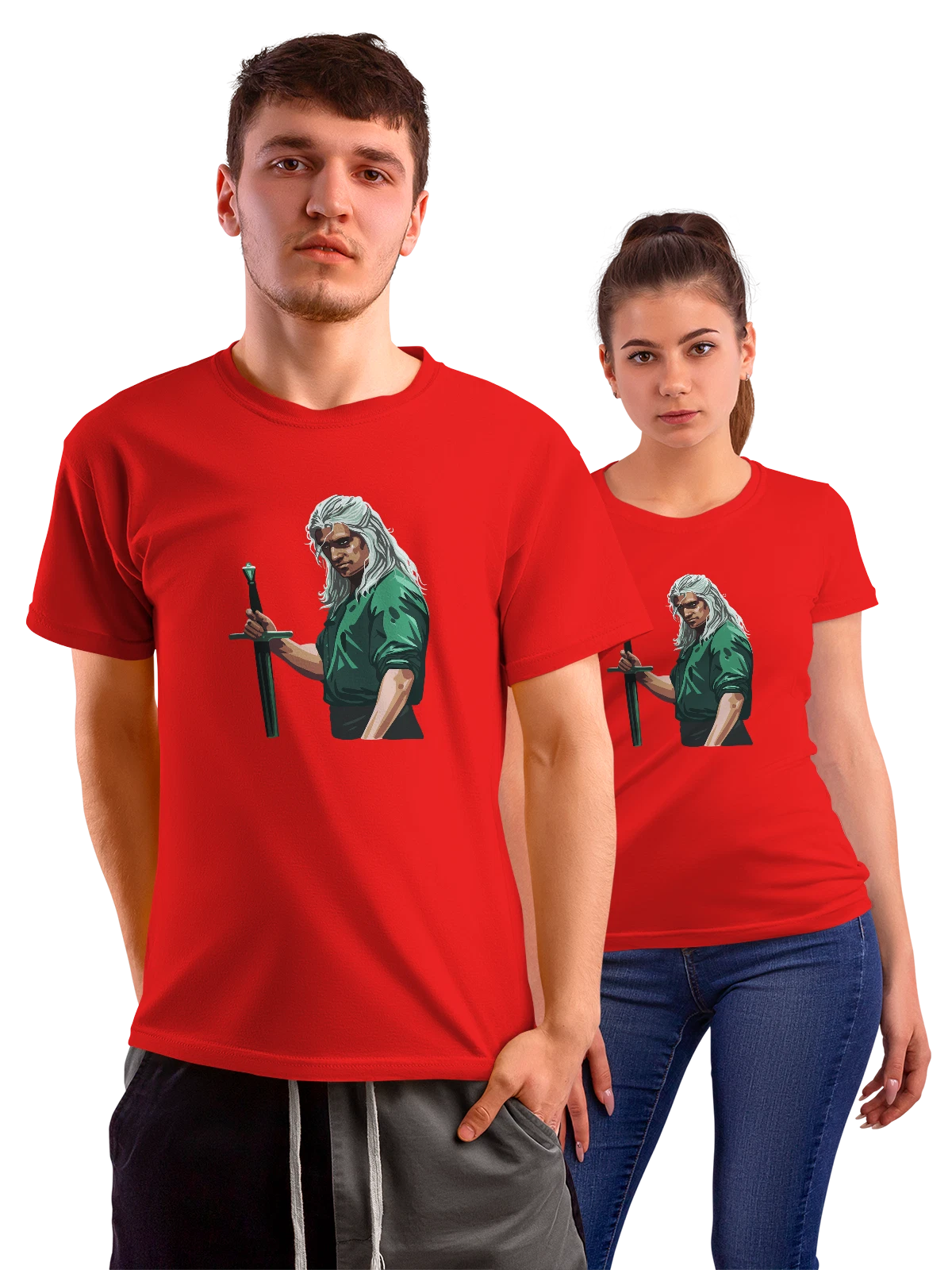Футболка Геральт из Ривии Ведьмак красная с принтом — фанатский принт — Красная, фото 1