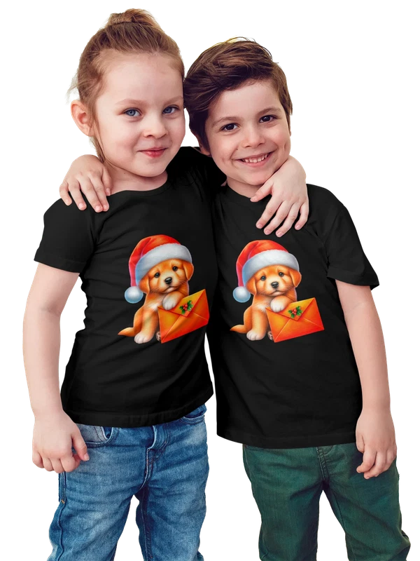 Футболка золотистый ретривер новогодняя — Чёрная, фото 1