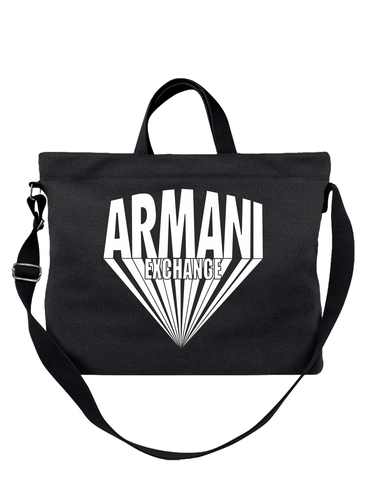 Сумка Armani Exchange логотип с геометрией чёрная с принтом — геометрическая эмблема — Чёрная, фото 1