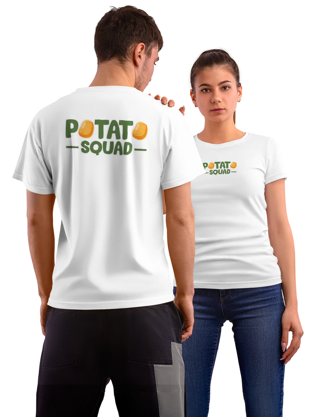 Футболка Картошка potato squad белая с принтом на спине — контрастный рисунок — Белая, фото 1