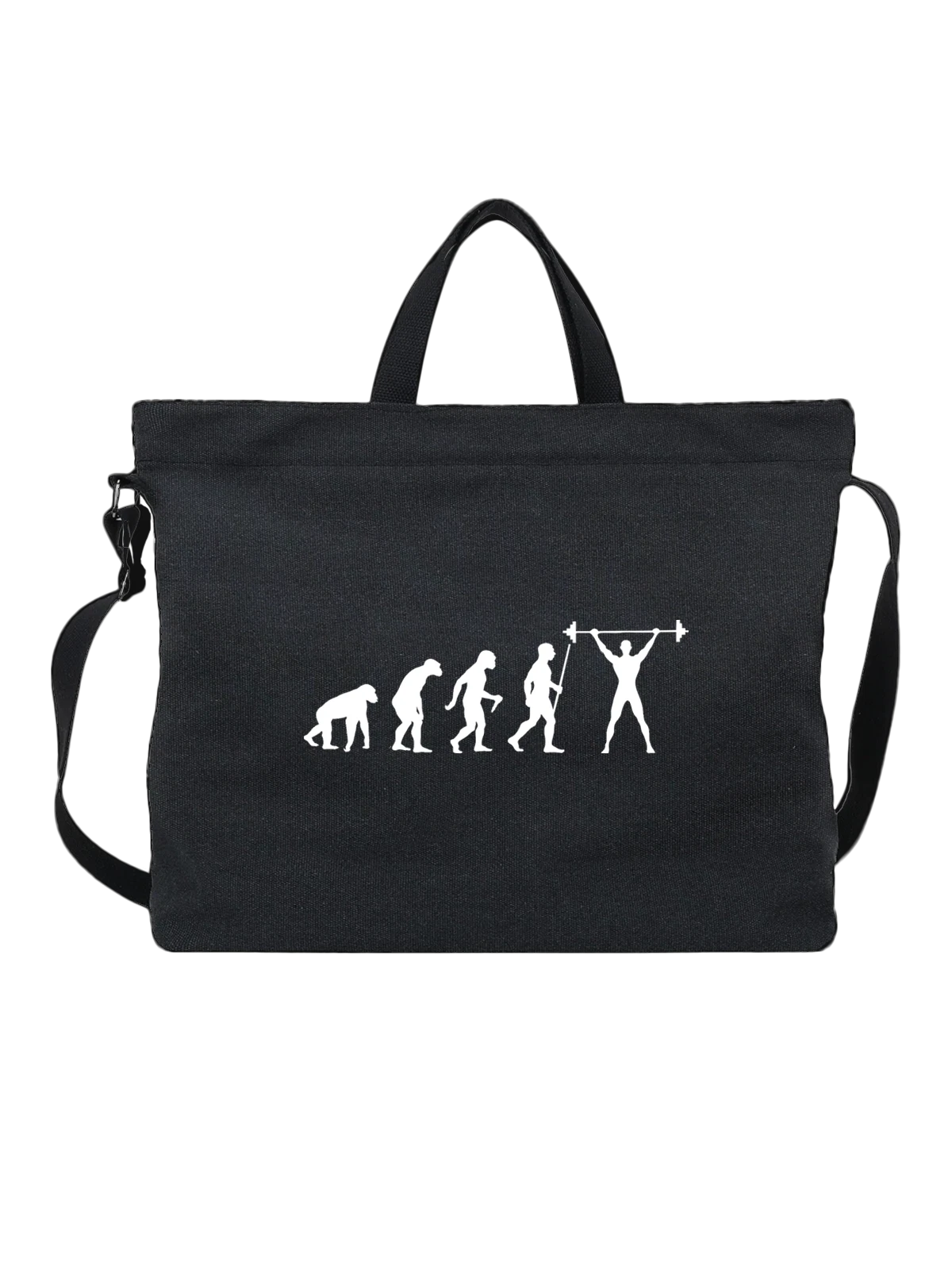 Сумка Эволюция тяжелая атлетика чёрная с принтом — силовая тренировка — Чёрная, фото 1