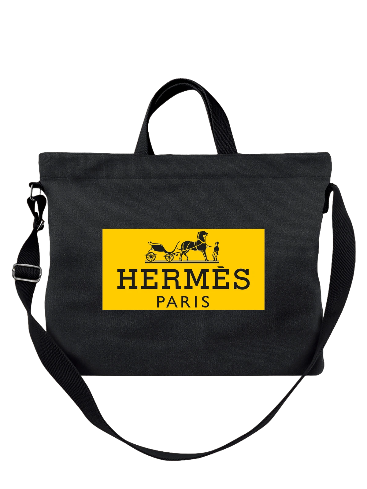 Сумка Hermes чёрная с принтом — французский люксовый логотип — Чёрная, фото 1