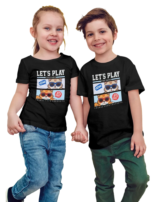 Футболка с котятами lets play — Чёрная, фото 1