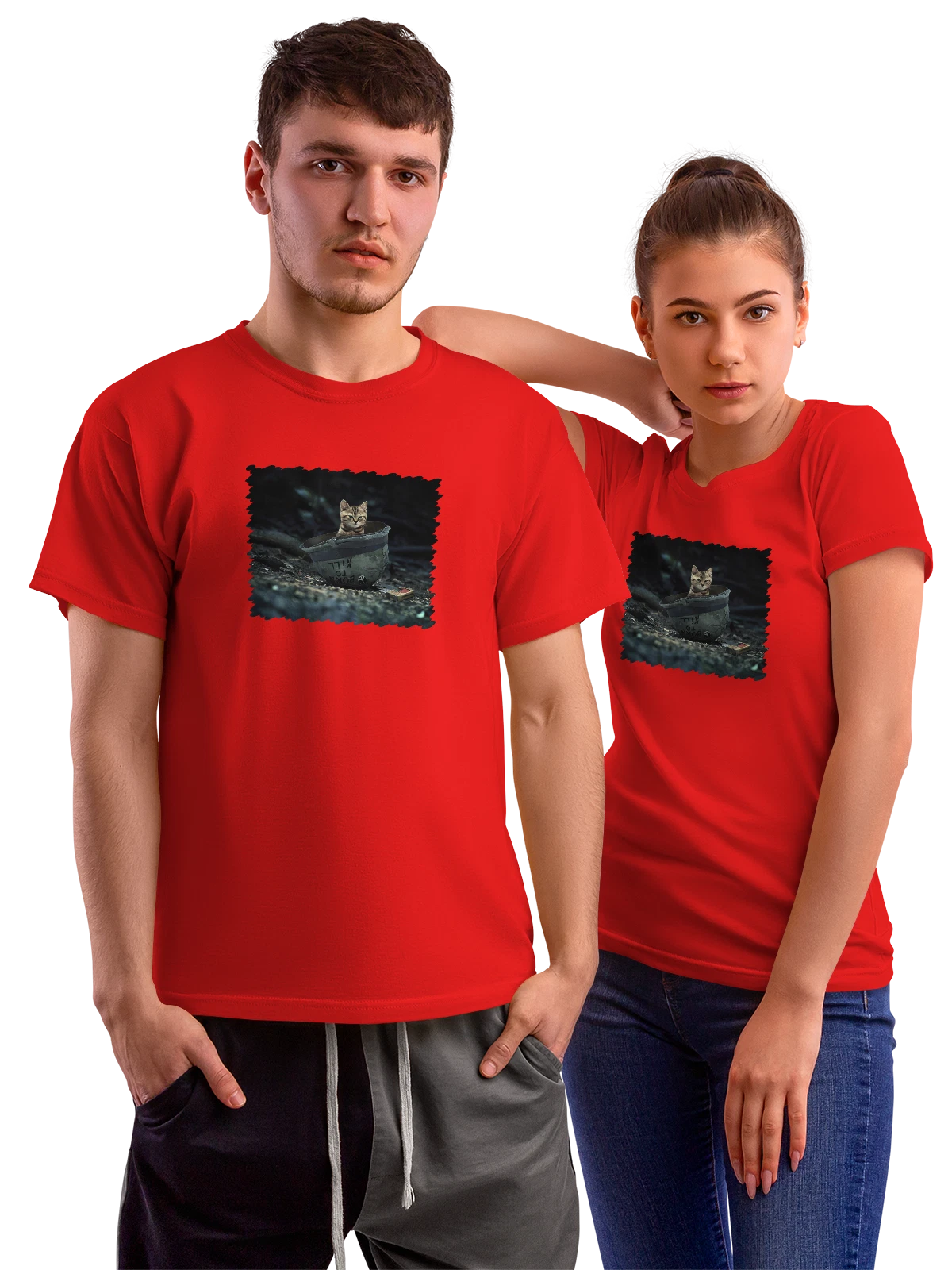 Футболка Животные Котенок красная с принтом — любителю животных — Красная, фото 1