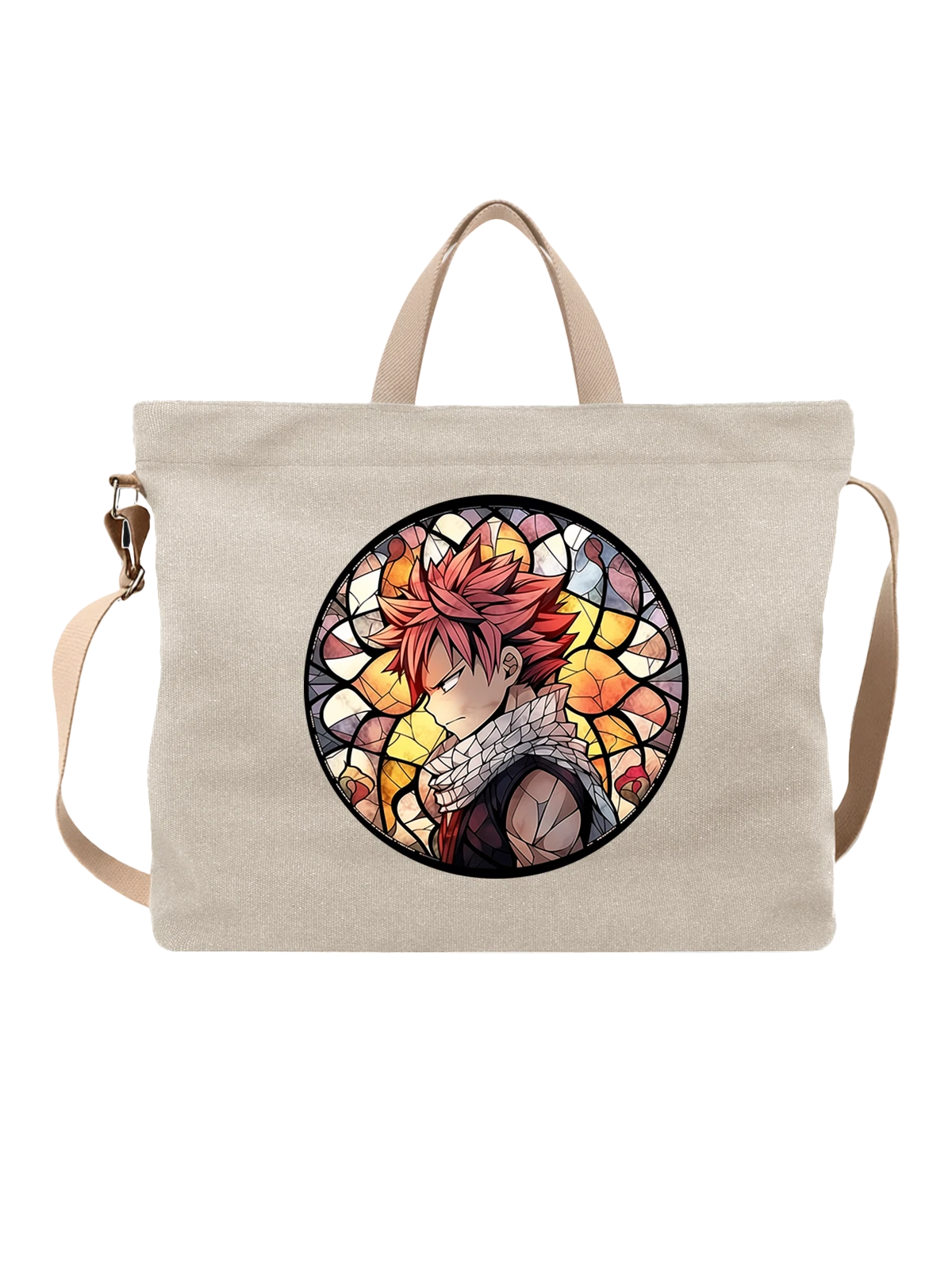 Сумка бежевая с принтом Natsu Dragneel с розовыми волосами — манга стиль — Бежевая, фото 1