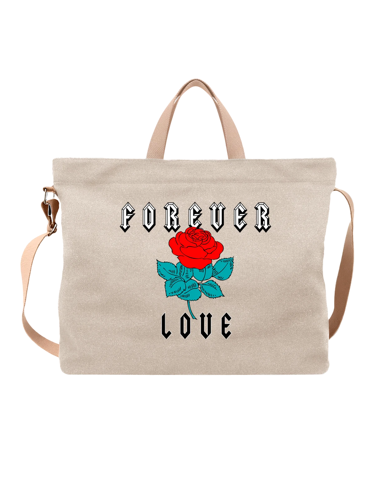 Сумка с розой forever love белая с принтом — парный образ — Белая, фото 1