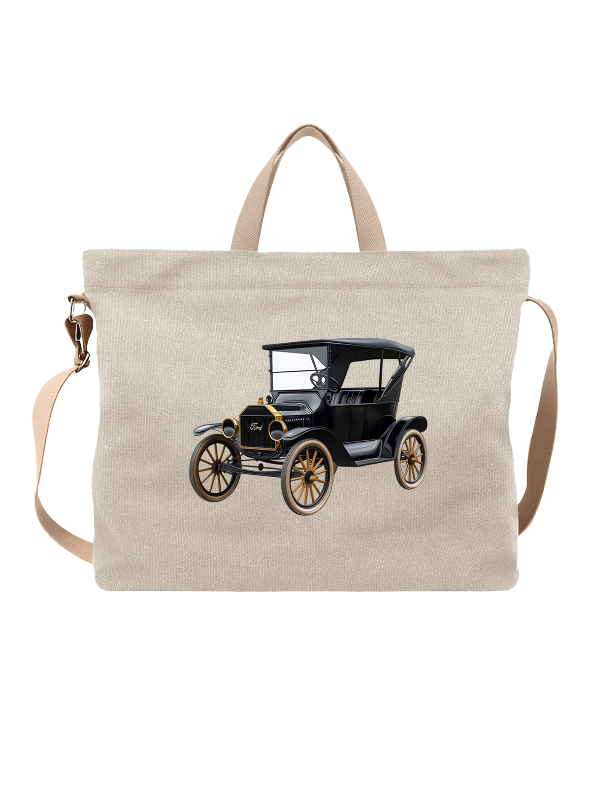 Сумка Ретро автомобиль Ford Model T черного цвета белая с принтом — винтажный автомобиль — Белая, фото 1