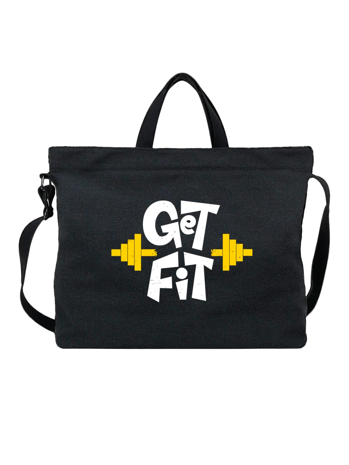 Сумка Штанга get fit чёрная с принтом — мотивация на спорт — Чёрная, фото 1