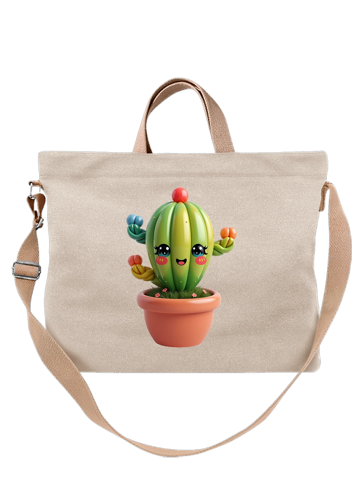 Сумка Милый кактус суккулент в горшке белая с принтом — cute plant — Белая, фото 1
