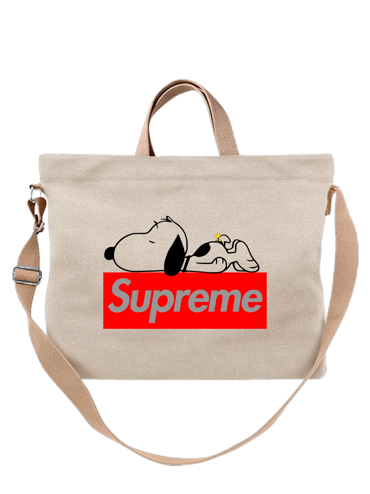 Сумка Supreme белая с принтом — маленькая желтая птица — Белая, фото 1