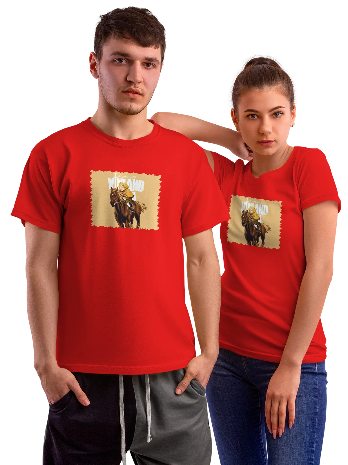 Футболка Anime Vinland Saga Yellow background красная с принтом — любителю аниме — Красная, фото 1