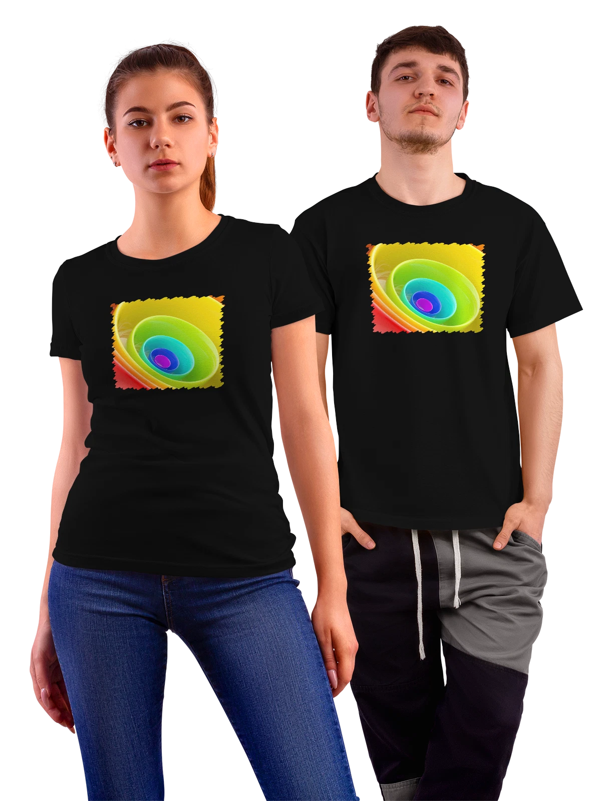 Футболка Графика Rainbow Color Ring чёрная с принтом — яркая графика — Чёрная, фото 1