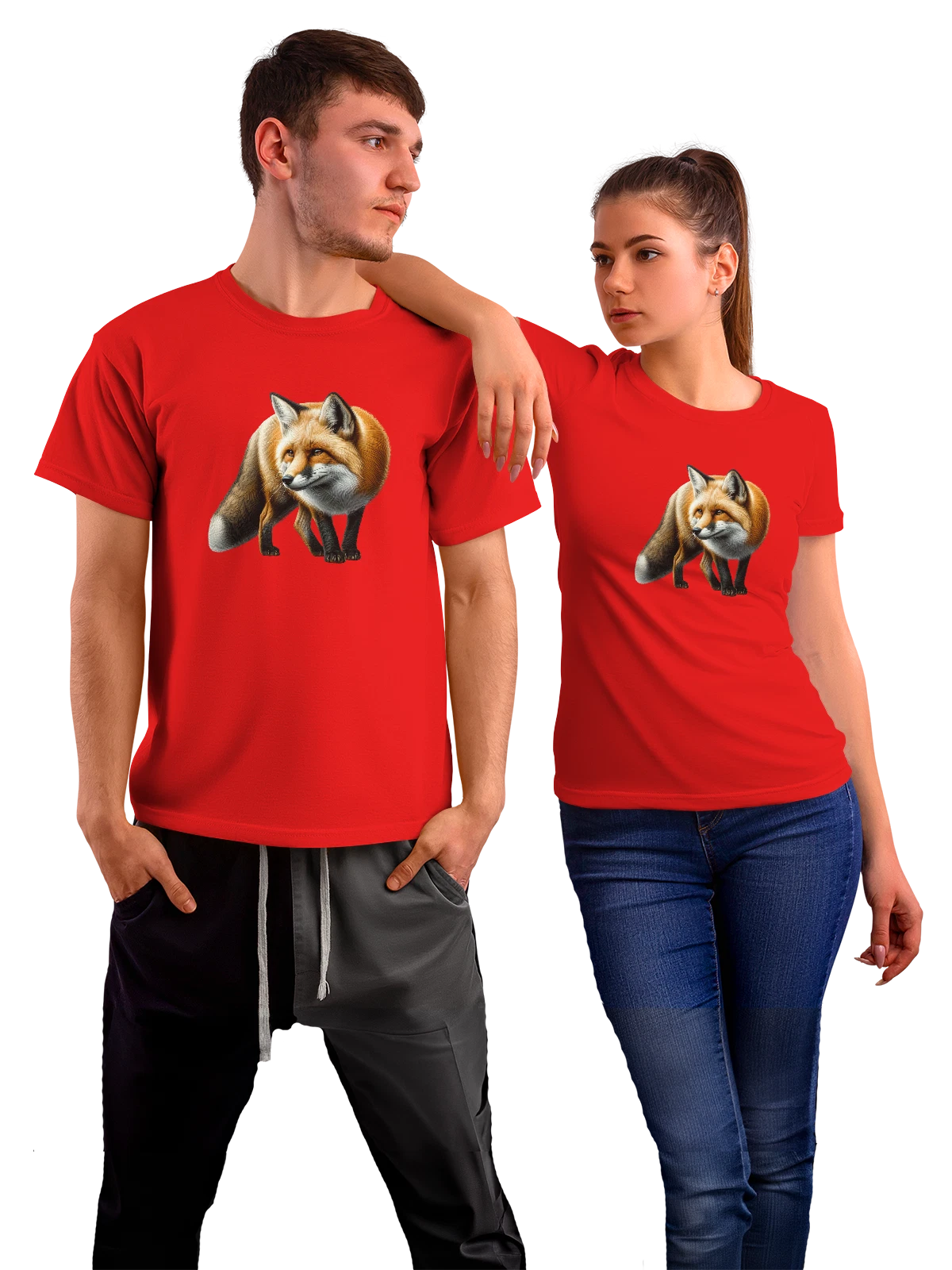 Футболка Лиса красная с принтом — природная тематика — Красная, фото 1