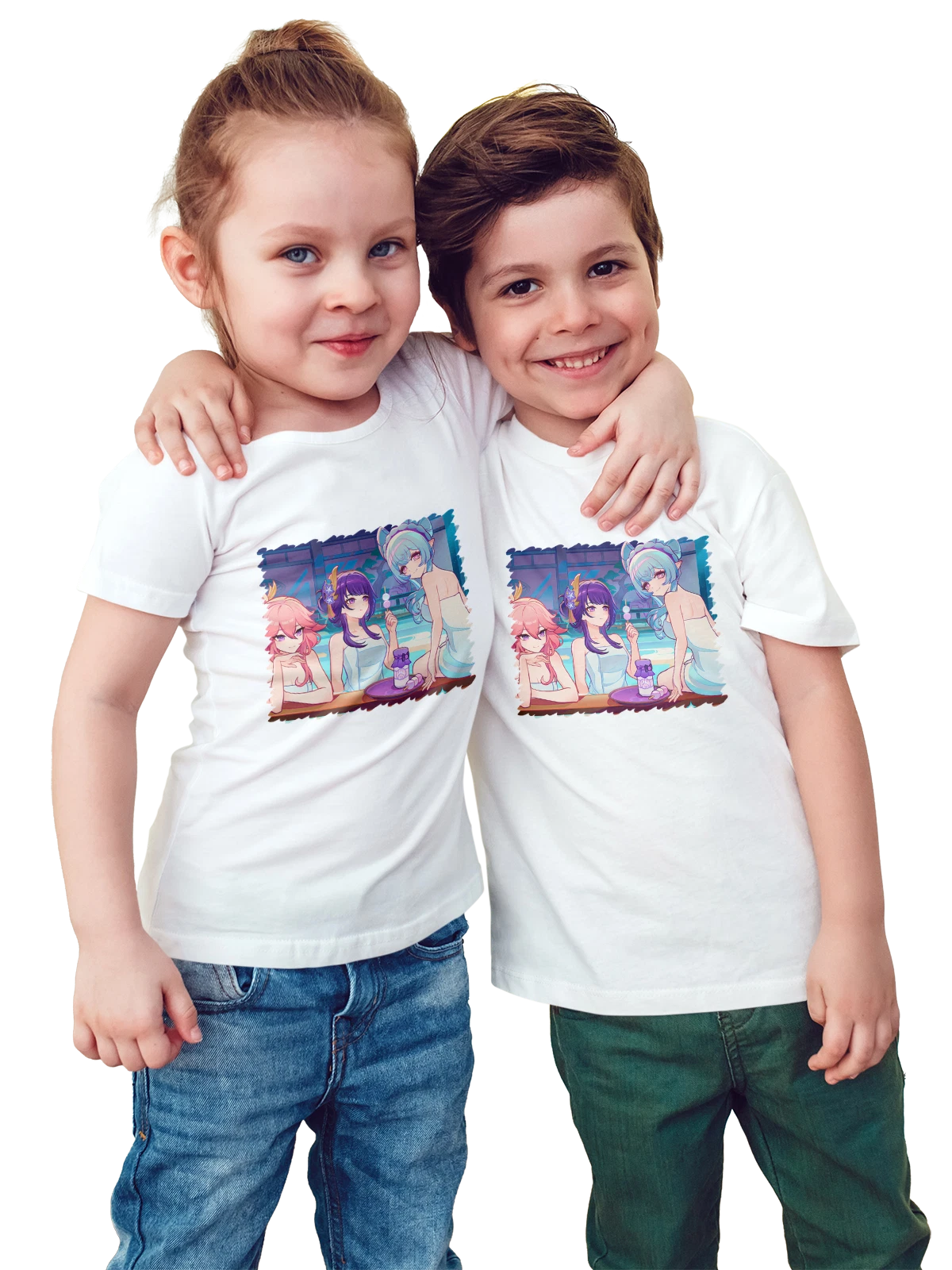 Футболка детская Игра Genshin Impact Hot Spring белая с принтом — цифровой мир — Белая, фото 1