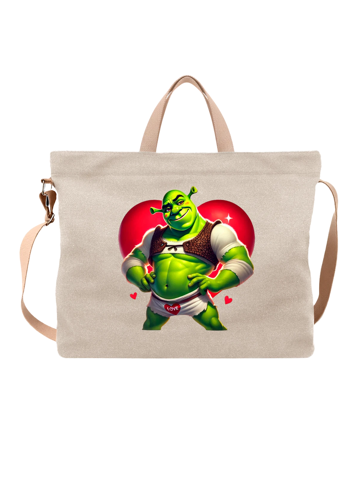 Сумка Шрек Shrek сердце белая с принтом — подарок любимой — Белая, фото 1