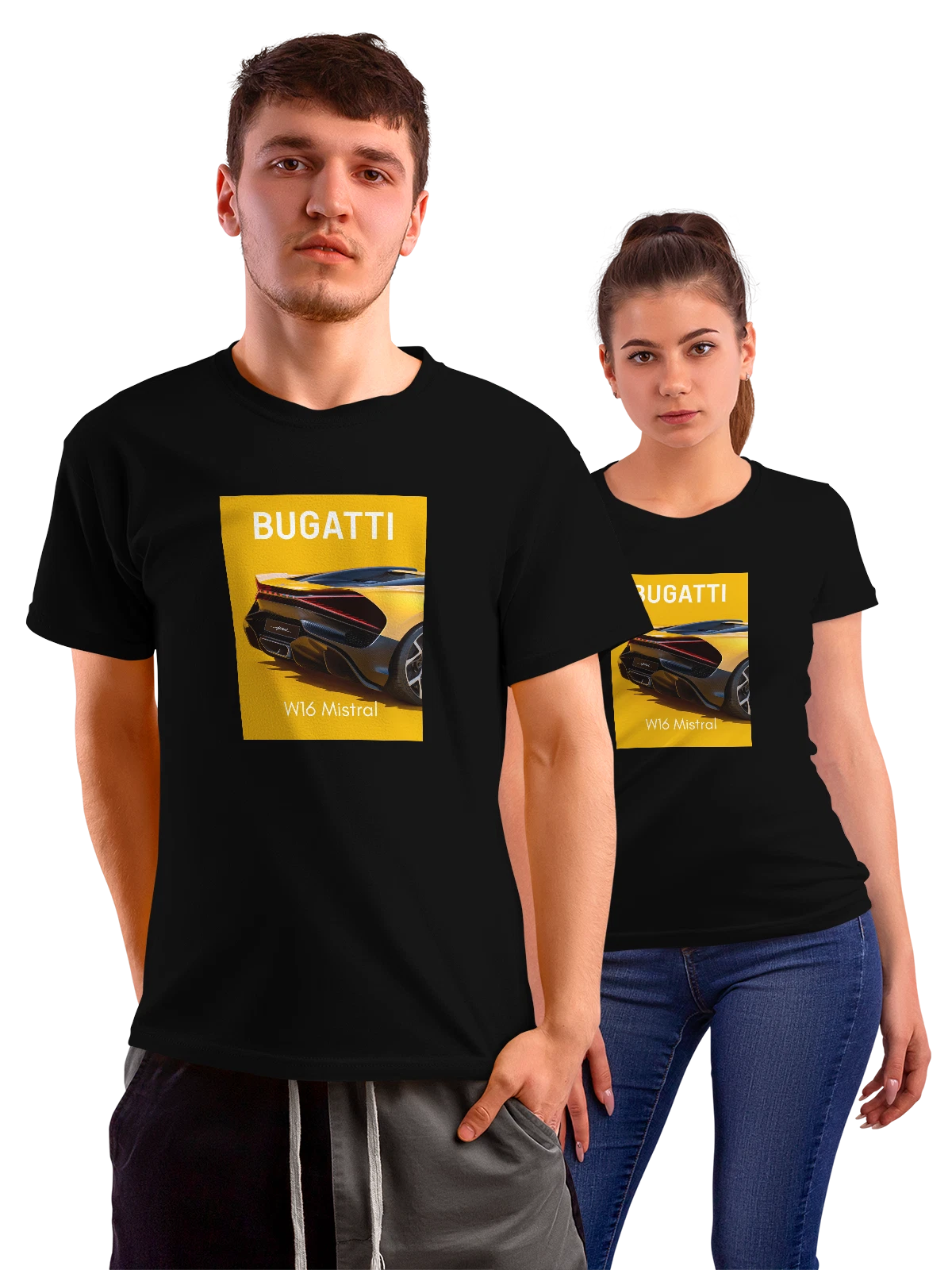 Футболка Bugatti W16 Mistral спорткар стильный чёрная с принтом — роскошный автомобиль — Чёрная, фото 1