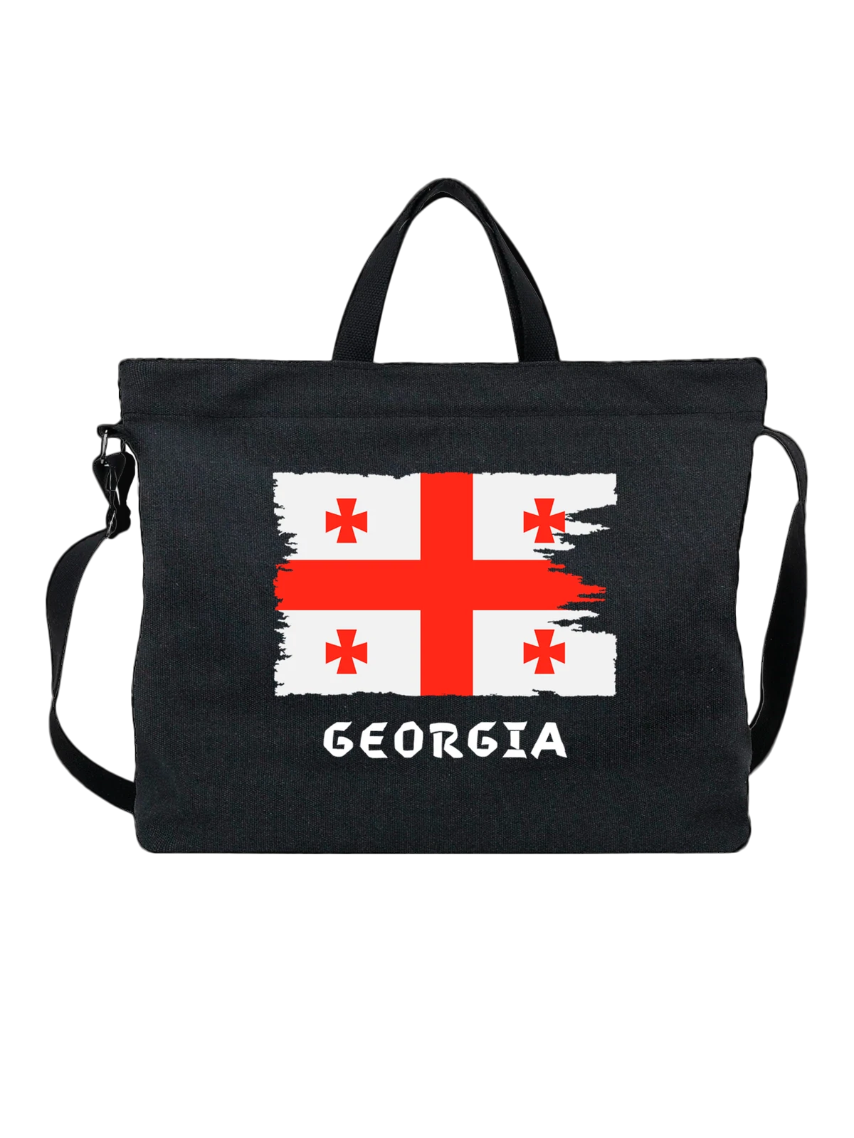 Сумка с флагом Грузии Georgia чёрная с принтом — национальная символика — Чёрная, фото 1