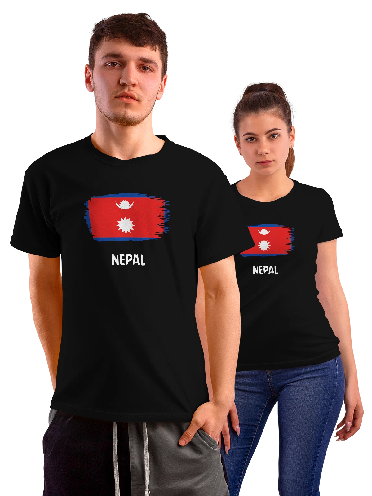 Футболка с флагом Непал Nepal чёрная с принтом — национальная символика — Чёрная, фото 1