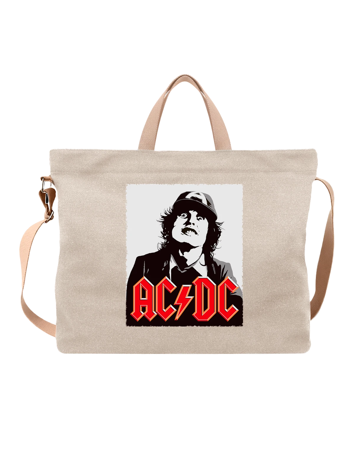 Сумка AC DC Ангус Янг белая с принтом — гитарная музыка — Белая, фото 1