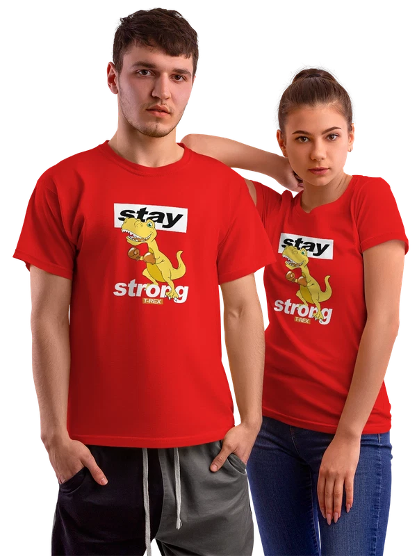 Футболка динозавр боксер stay strong — Красная, фото 1