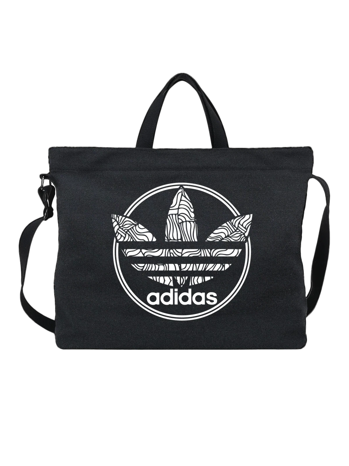Сумка Adidas чёрная с принтом — оптический орнамент — Чёрная, фото 1