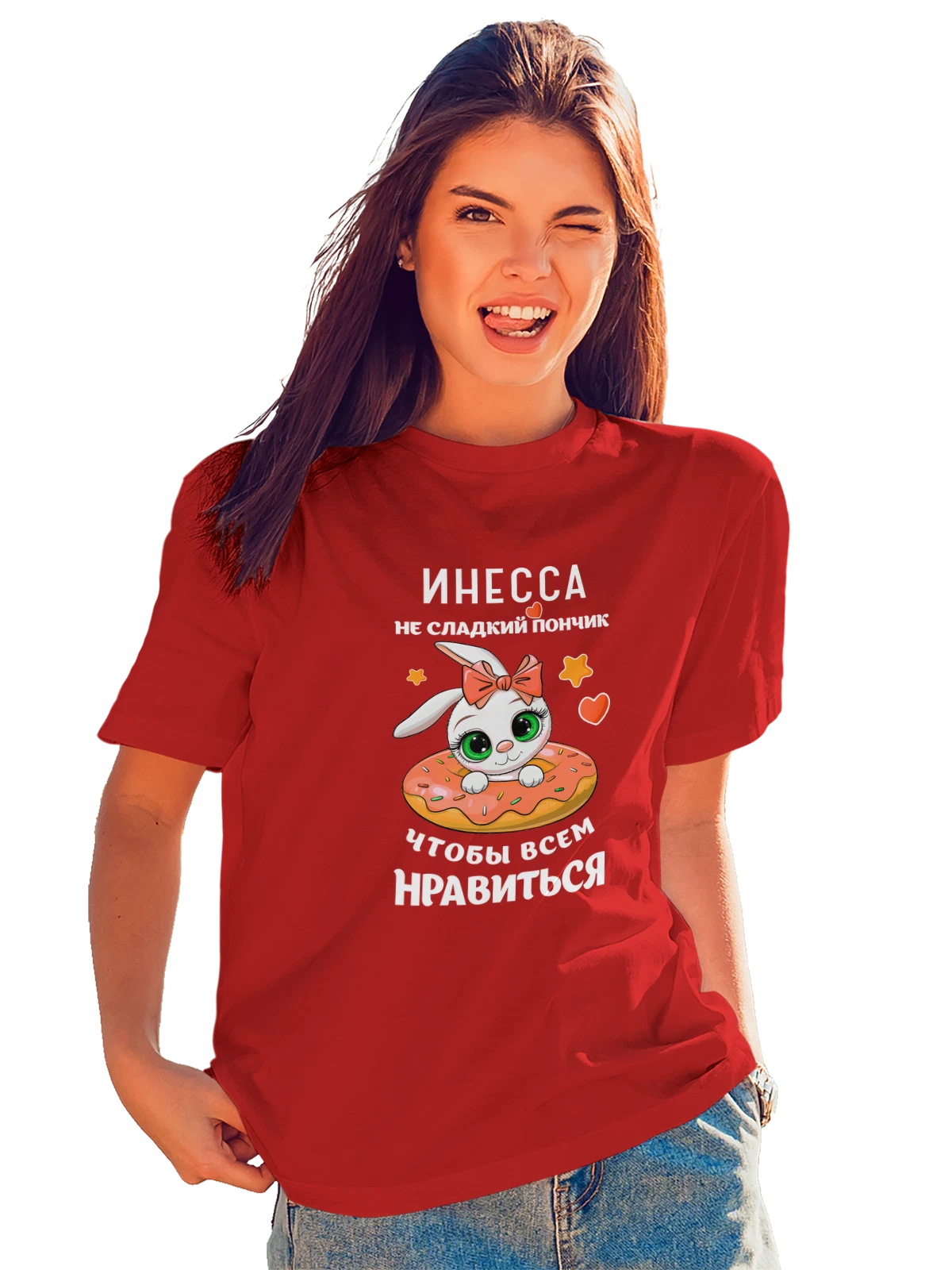 Футболка с именем Инесса Инес красная с принтом — надпись с именем — Красная, фото 1