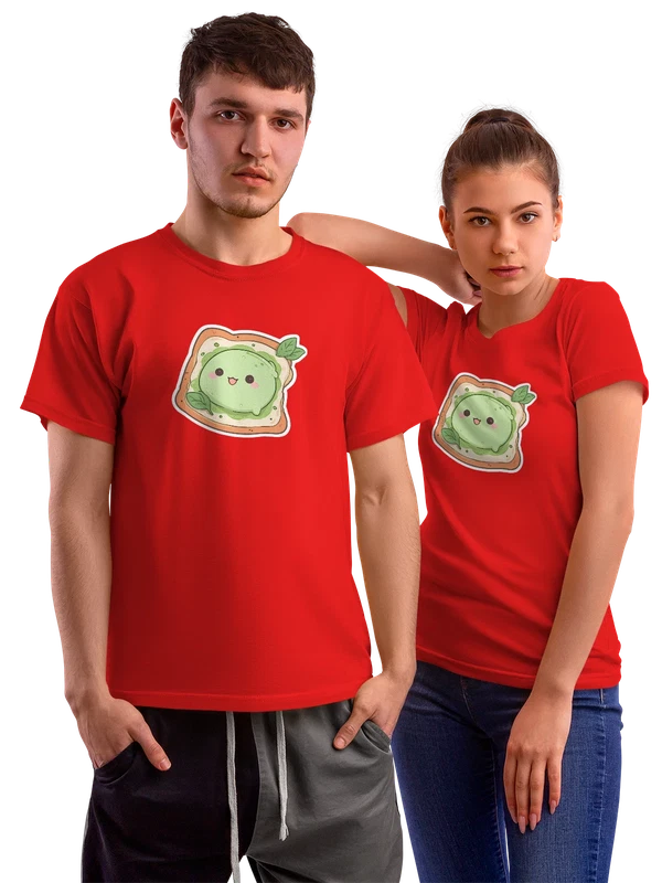 Футболка авокадо кавай на тосте с листиками — Красная, фото 1