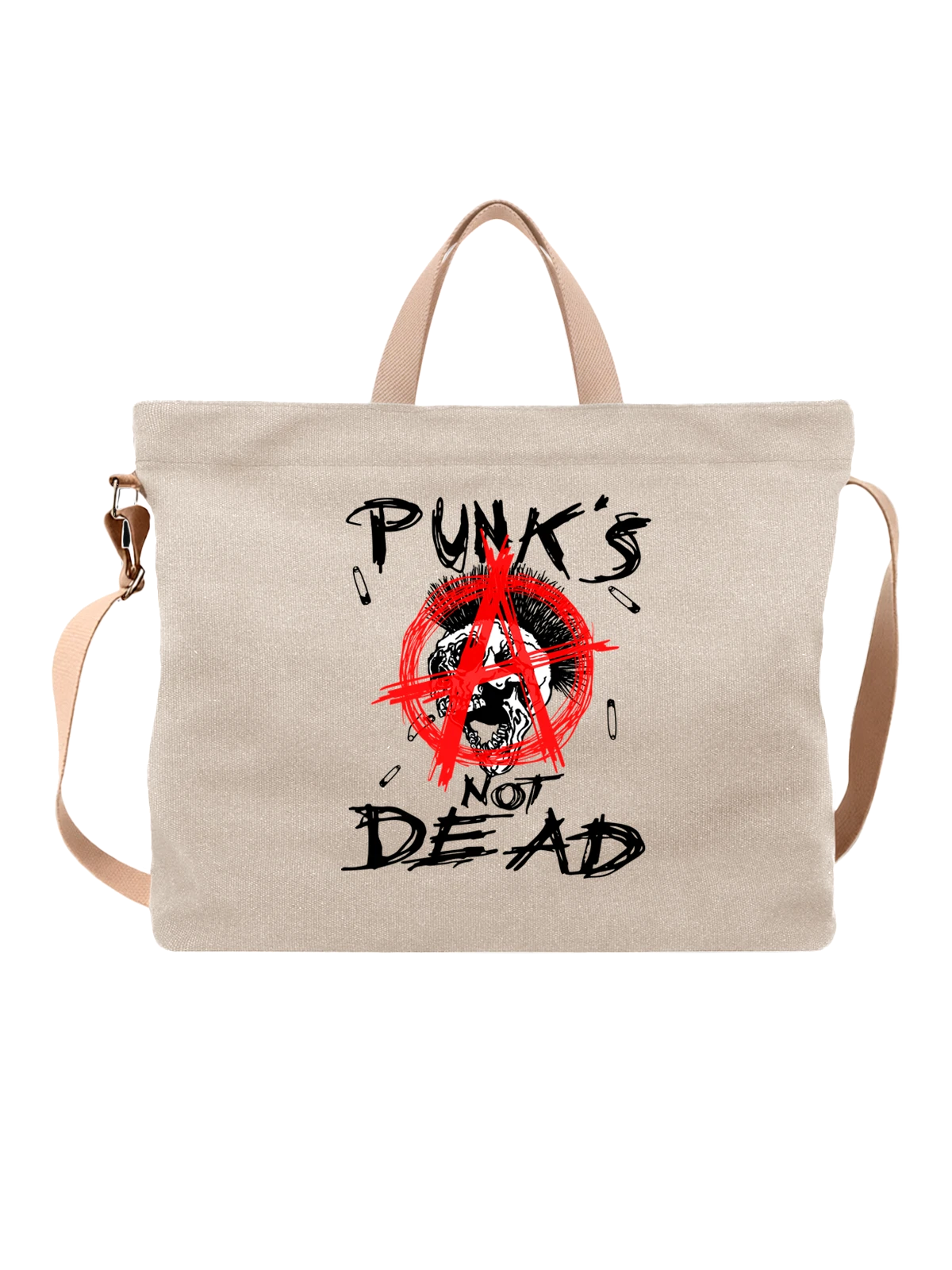 Сумка Punks not dead белая с принтом — футболка подростку — Белая, фото 1
