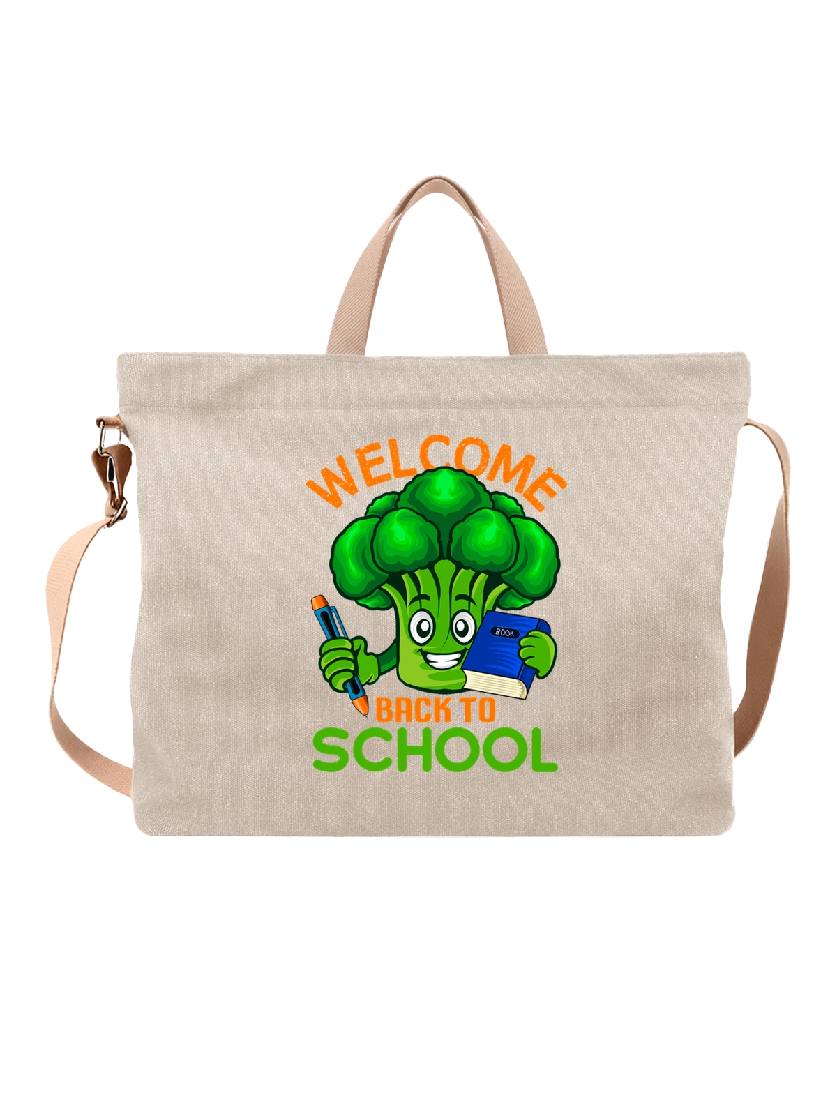 Сумка Брокколи welcome back to school белая с принтом — забавная еда — Белая, фото 1