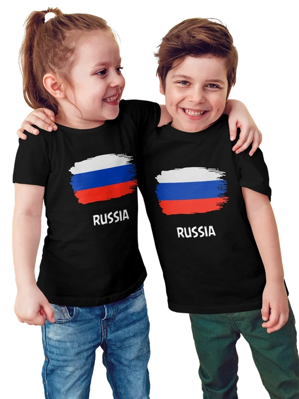 Футболка с флагом России Russia — Чёрная, фото 1