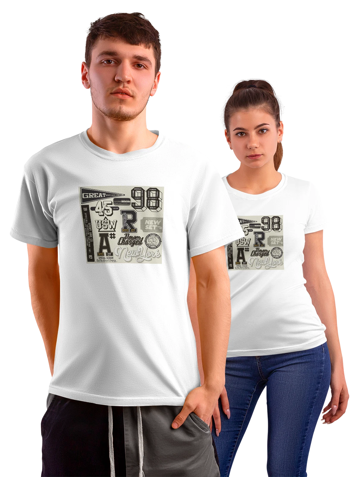 Футболка с набором винтажных спортивных надписей белая с принтом — USW — Белая, фото 1